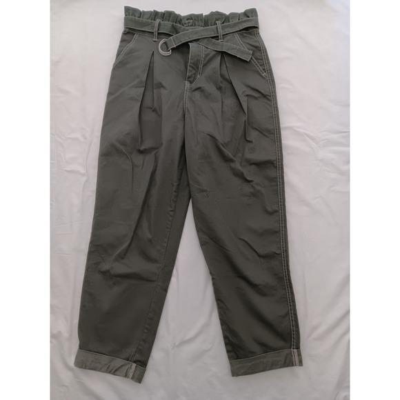 wild fable Pants - Wild Fable Olive Green Paperbag Waist Tapered Pants with D-Ring Belt Size 10